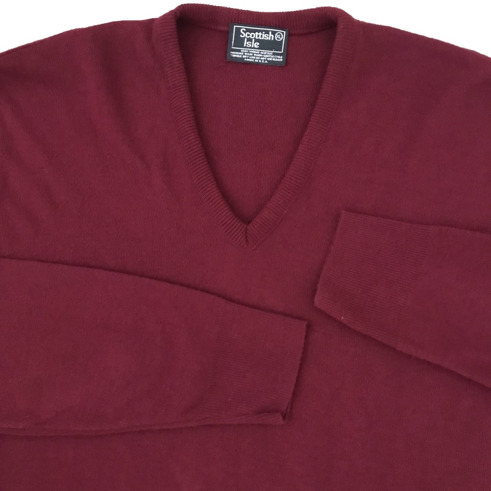 Vintage Scottish Isle Sweater XL Burgundy 100% Virgin Acrylic Union Made USA - Picture 3 of 11